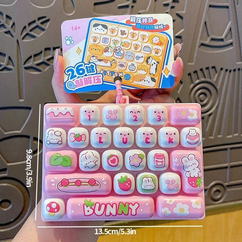 Women'S Keychain Accessories - 26-Grid Anti-Stress Keyboard Keycap Clicker with