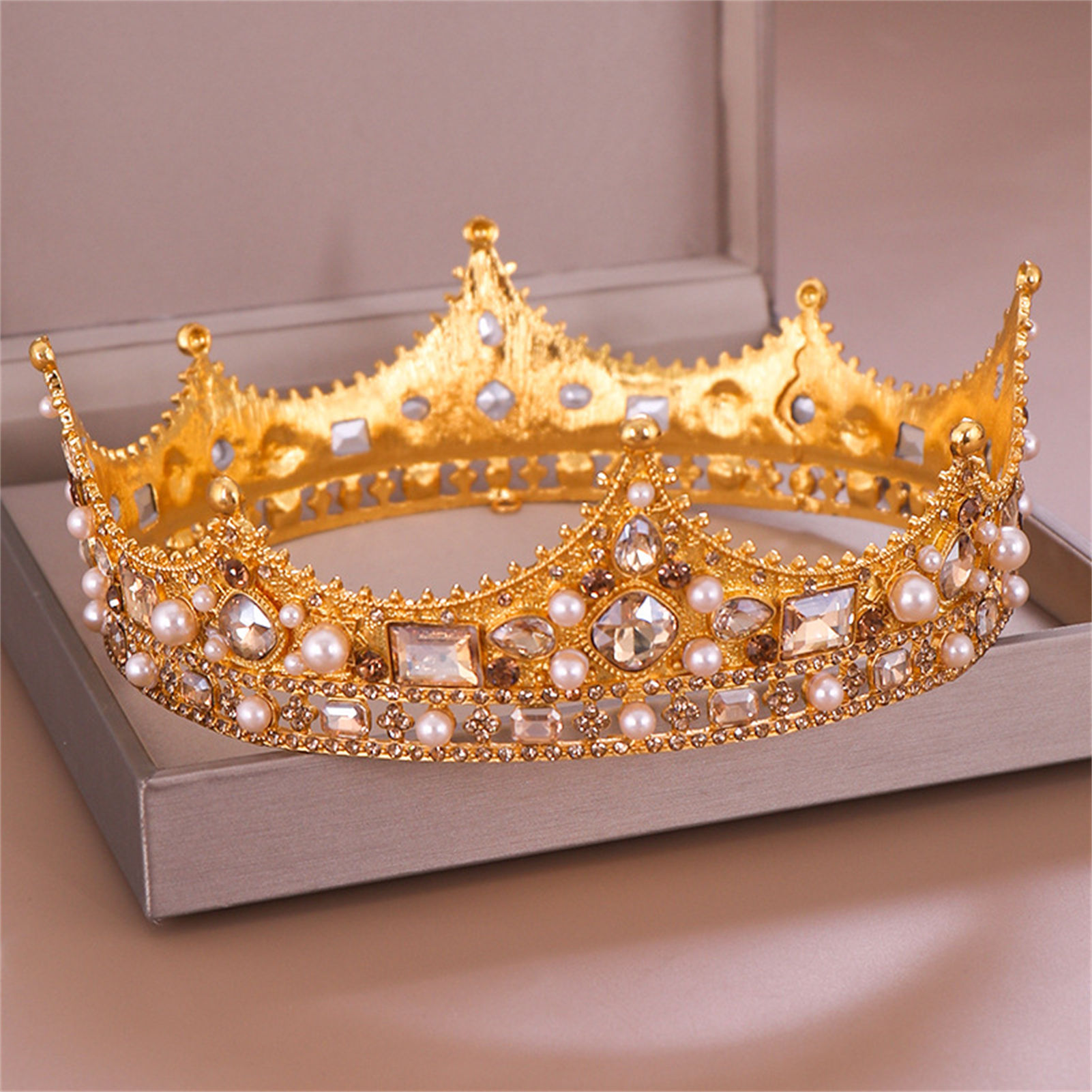Women'S Hair Accessories Wedding - Alloy Crown Tiara Retro Bridal Rhinestone